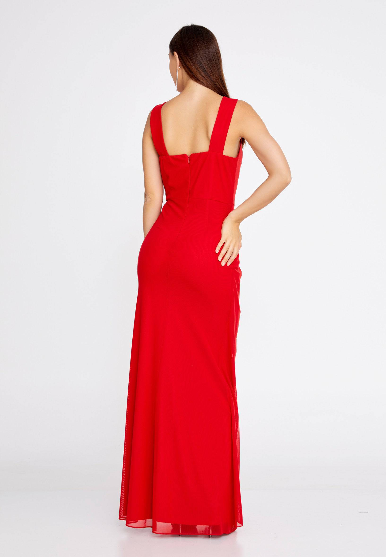 Chiffon Wrap Column Long Dress - Red