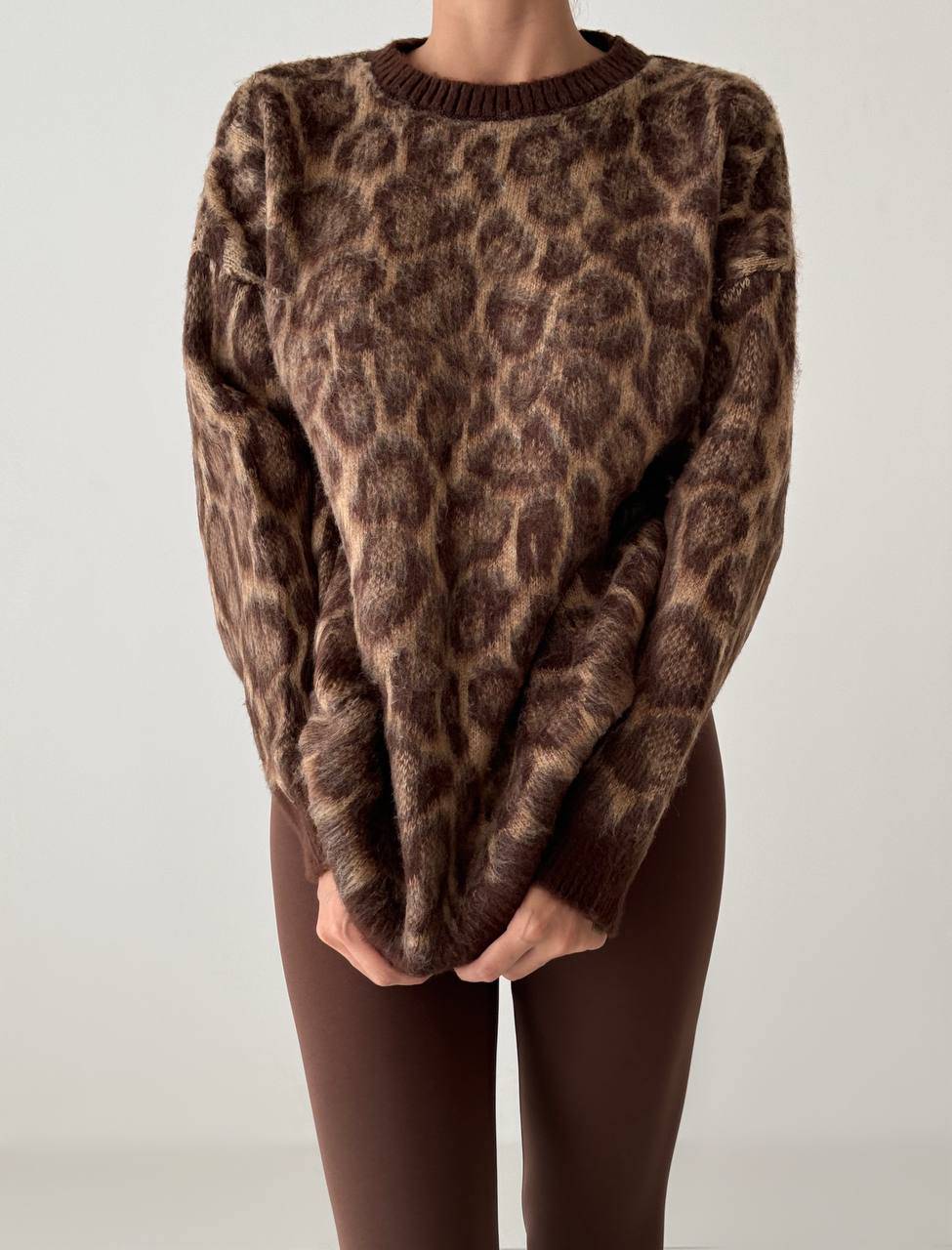 Leopard Knit Sweater - Brown