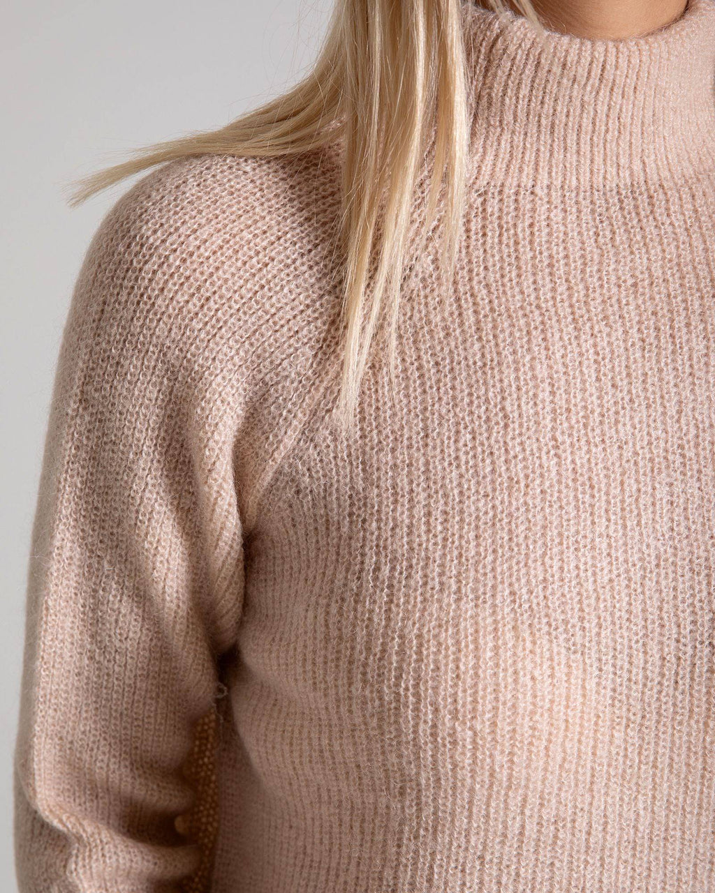 Turtleneck Long Sleeve Mohair Sweater - Beige