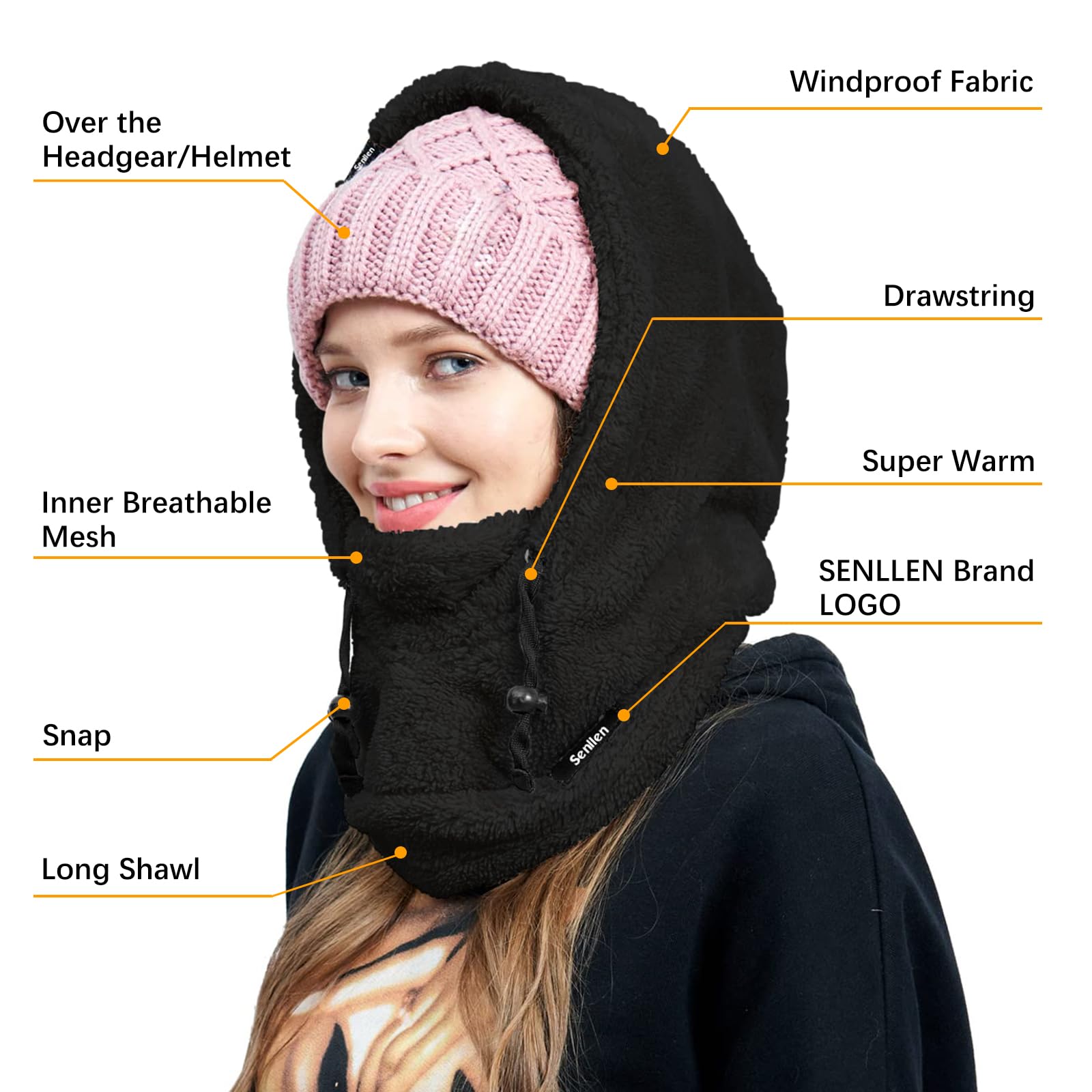 Senllen Balaclava Cold Weather Fleece Windproof Ski Mask Winter Breathable Thermal Face Mask Neck Warmer Scarf Helmet Hood