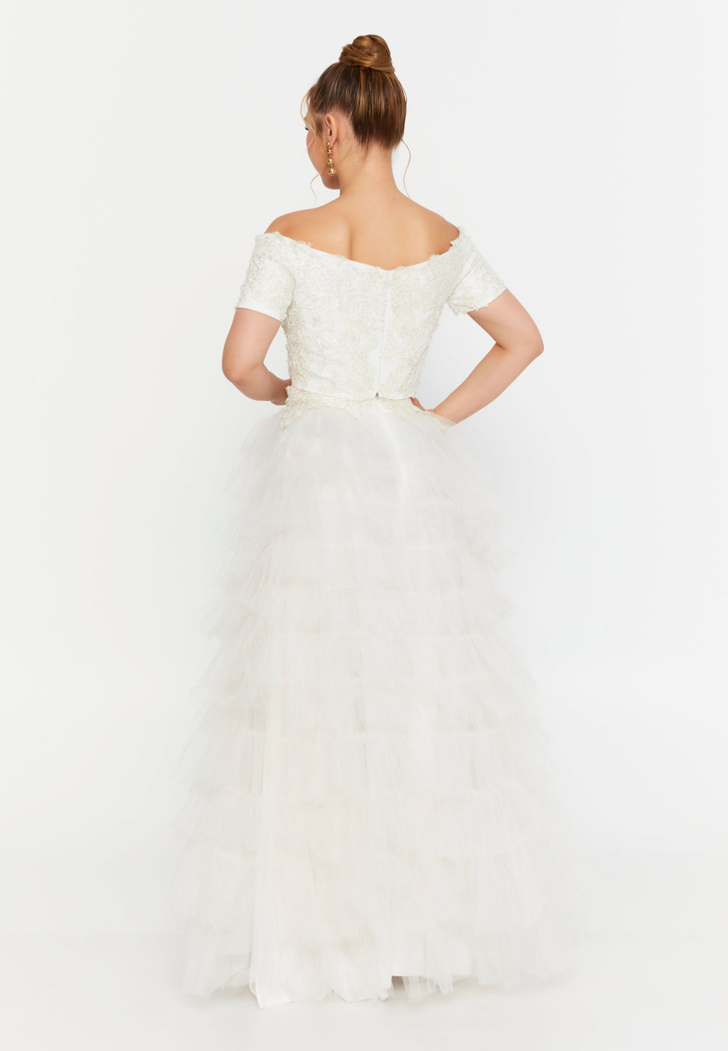 White Two-Piece Bridal Lace & Tulle Set