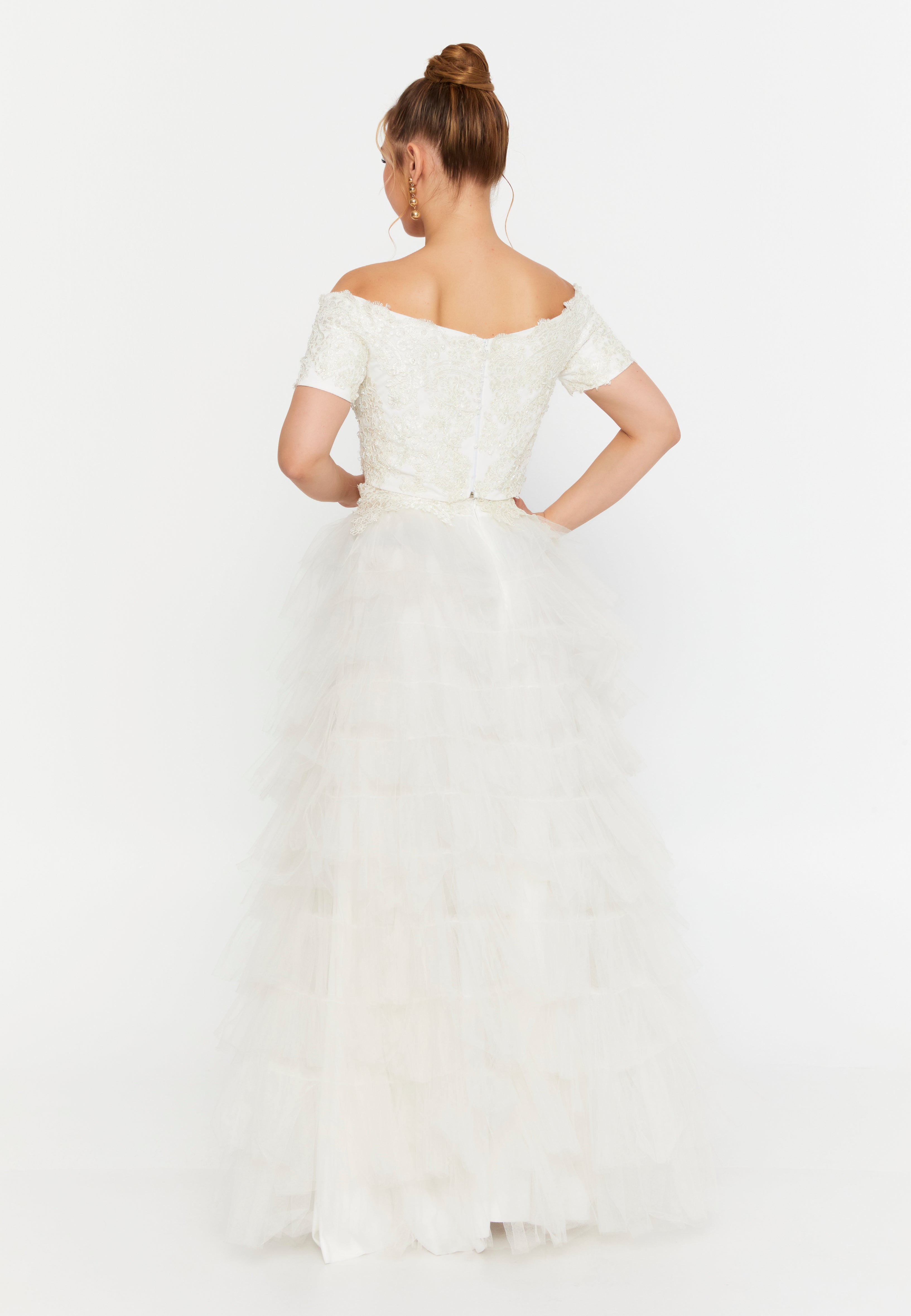 White Two-Piece Bridal Lace & Tulle Set