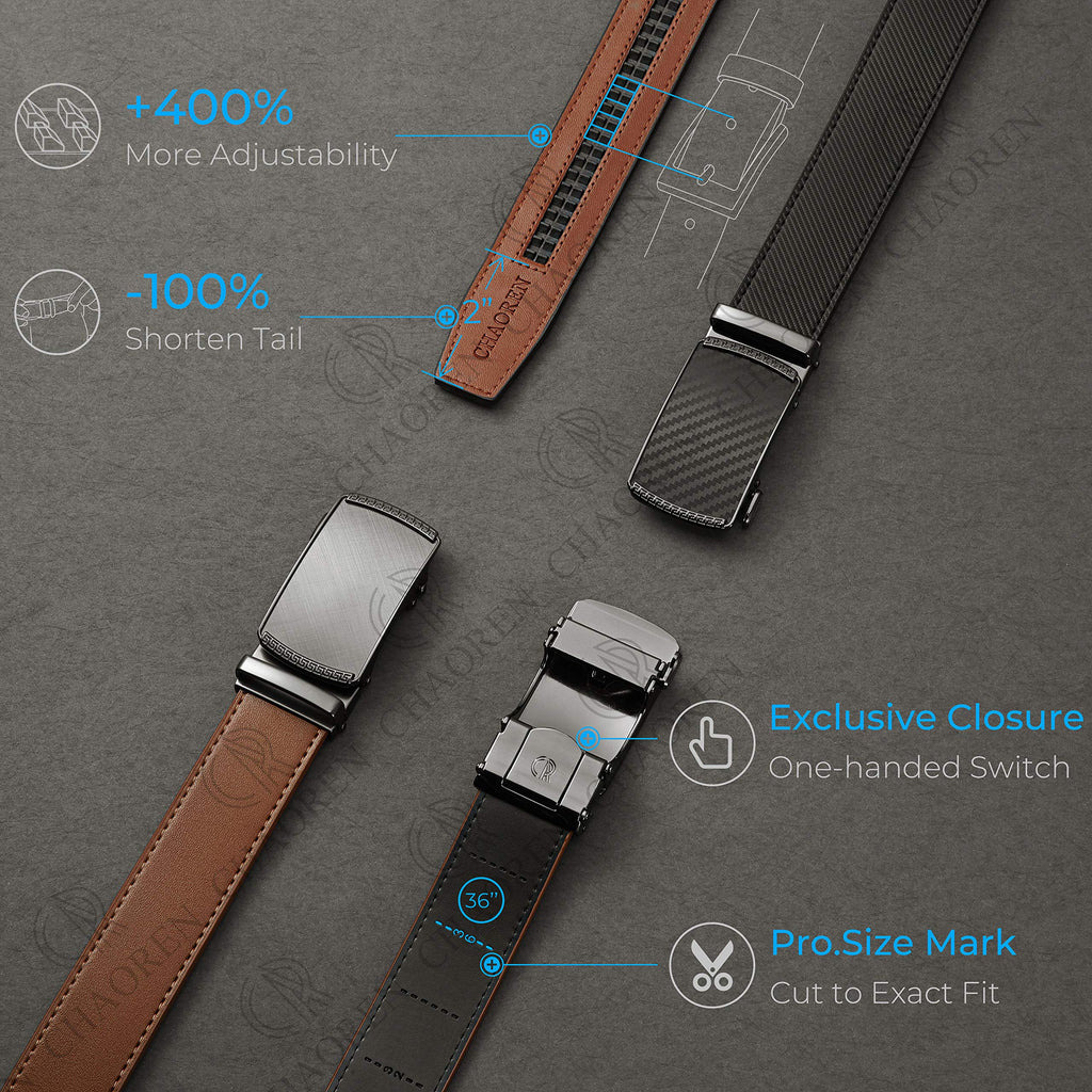 CHAOREN Mens Belt Leather Belts for Men Ratchet Belt, Customizable Fit (35mm)