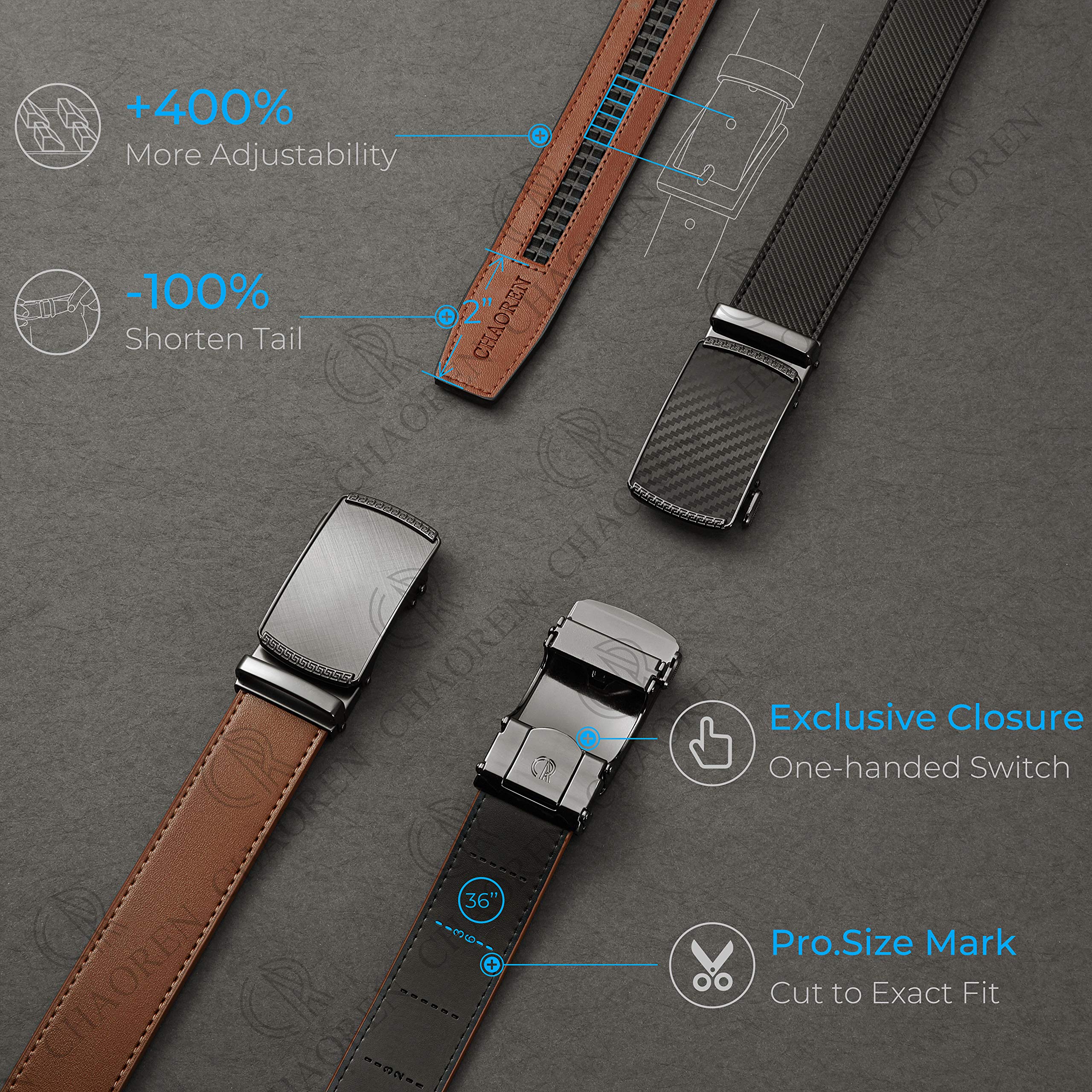 CHAOREN Mens Belt Leather Belts for Men Ratchet Belt, Customizable Fit (35mm)