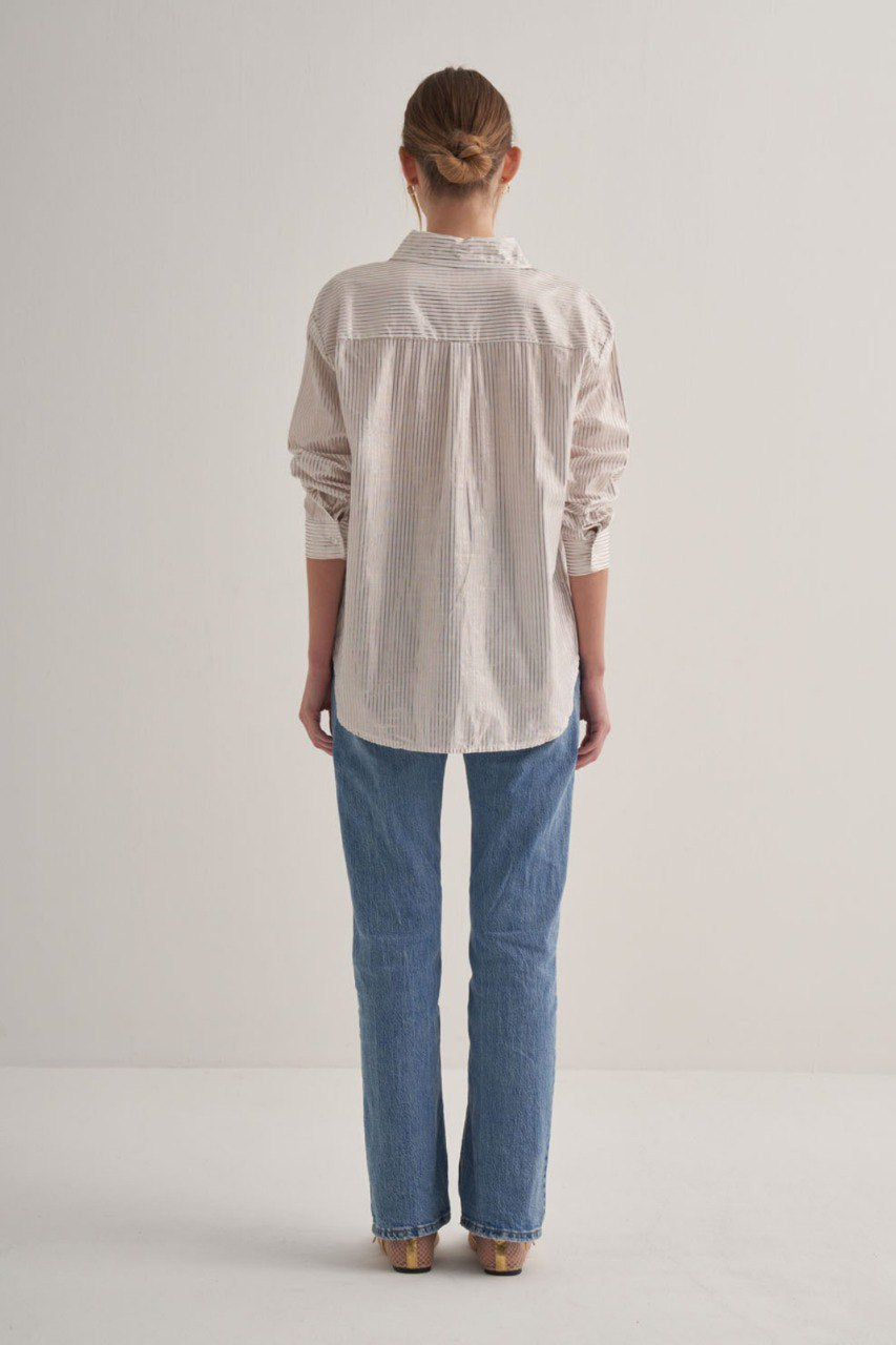 Button Down Gold Stripe Longsleeve Shirt - White