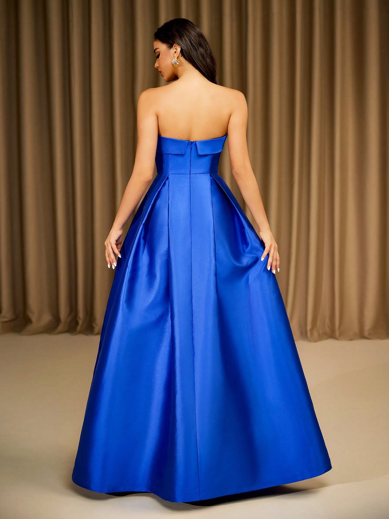 Strapless Taffeta Puffy Maxi Dress - Royal Blue