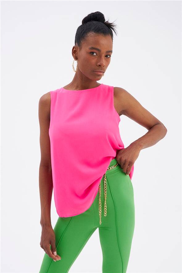 Sleeveless Loose Georgette Top - Pink