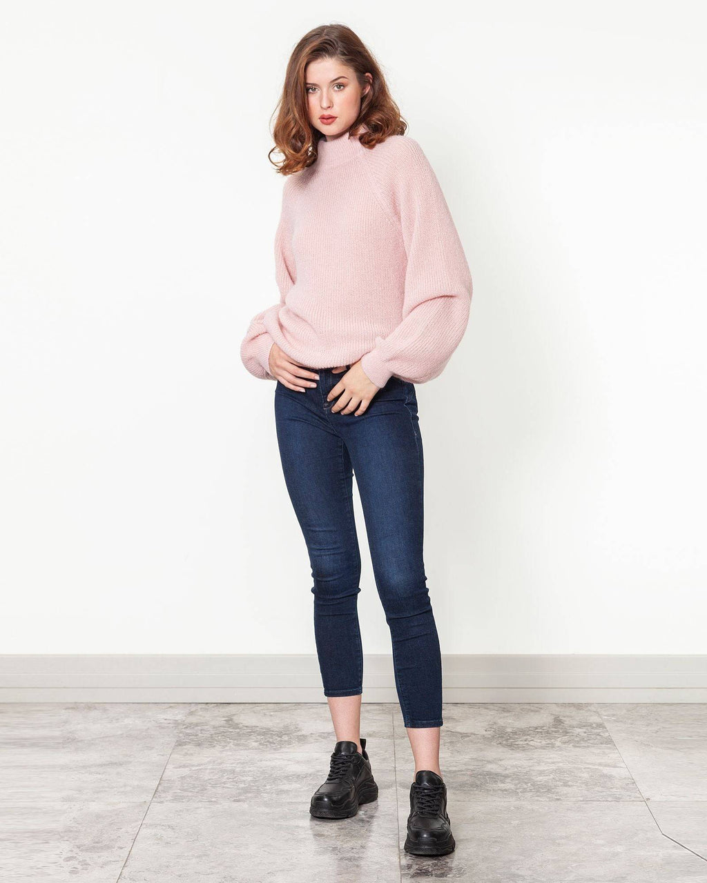 Mock Turtleneck Loose Sweater - Fuchsia
